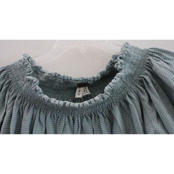 Free People OB506227 Women's Sz S Green Striped Lexington Off The Shoulder Top - Picture 3 of 8
